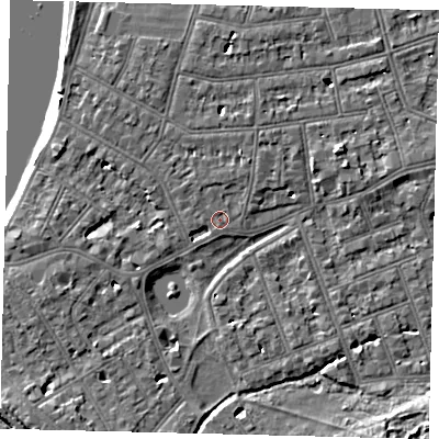 Shaded relief map of the ground around SW139HQ, computed from Environment Agency LiDAR. The ground here sits at about 5 m above sea level and falls 8 m across the surrounding 800 m. Surface water reaching this point runs off ground lying to the north, 1.0 m higher.