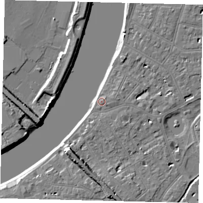 Shaded relief map of the ground around SW139JL, computed from Environment Agency LiDAR. The ground here sits at about 5 m above sea level and falls 9 m across the surrounding 800 m. Surface water reaching this point runs off ground lying to the north-east, 1.3 m higher.
