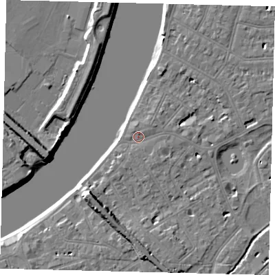 Shaded relief map of the ground around SW139JU, computed from Environment Agency LiDAR. The ground here sits at about 5 m above sea level and falls 9 m across the surrounding 800 m. Surface water reaching this point runs off ground lying to the east, 1.2 m higher.