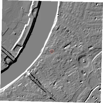 Shaded relief map of the ground around SW139JX, computed from Environment Agency LiDAR. The ground here sits at about 5 m above sea level and falls 9 m across the surrounding 800 m. Surface water reaching this point runs off ground lying to the north-east, 1.2 m higher.