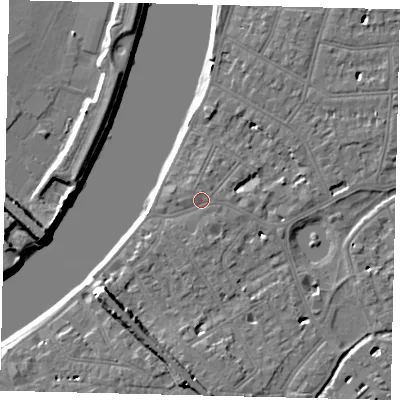 Shaded relief map of the ground around SW139JY, computed from Environment Agency LiDAR. The ground here sits at about 5 m above sea level and falls 9 m across the surrounding 800 m. Surface water reaching this point runs off ground lying to the north, 1.0 m higher.