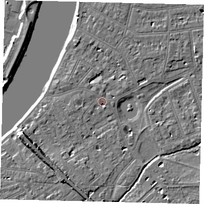 Shaded relief map of the ground around SW139LB, computed from Environment Agency LiDAR. The ground here sits at about 5 m above sea level and falls 9 m across the surrounding 800 m. Surface water reaching this point runs off ground lying to the north-north-west, 0.9 m higher.