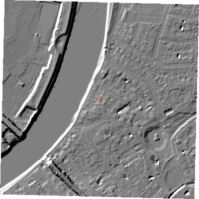 Shaded relief map of the ground around SW139LJ, computed from Environment Agency LiDAR. The ground here sits at about 5 m above sea level and falls 9 m across the surrounding 800 m. Surface water reaching this point runs off ground lying to the south-south-west, 0.6 m higher.