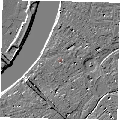 Shaded relief map of the ground around SW139LR, computed from Environment Agency LiDAR. The ground here sits at about 5 m above sea level and falls 9 m across the surrounding 800 m. Surface water reaching this point runs off ground lying to the north-east, 0.6 m higher.