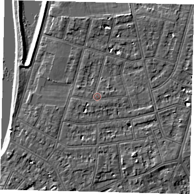 Shaded relief map of the ground around SW139LY, computed from Environment Agency LiDAR. The ground here sits at about 5 m above sea level and falls 6 m across the surrounding 800 m. Surface water reaching this point runs off ground lying to the west-north-west, 1.2 m higher.