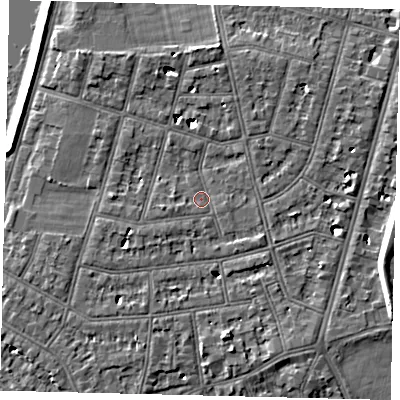 Shaded relief map of the ground around SW139LZ, computed from Environment Agency LiDAR. The ground here sits at about 5 m above sea level and falls 7 m across the surrounding 800 m. Surface water reaching this point runs off ground lying to the west-south-west, 0.9 m higher.