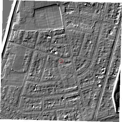 Shaded relief map of the ground around SW139NA, computed from Environment Agency LiDAR. The ground here sits at about 5 m above sea level and falls 7 m across the surrounding 800 m. Surface water reaching this point runs off ground lying to the west-south-west, 4.1 m higher.