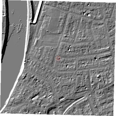 Shaded relief map of the ground around SW139ND, computed from Environment Agency LiDAR. The ground here sits at about 5 m above sea level and falls 6 m across the surrounding 800 m. Surface water reaching this point runs off ground lying to the west-north-west, 0.7 m higher.