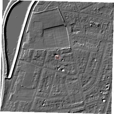 Shaded relief map of the ground around SW139NJ, computed from Environment Agency LiDAR. The ground here sits at about 6 m above sea level and falls 6 m across the surrounding 800 m. Surface water reaching this point runs off ground lying to the north-east, 4.6 m higher.