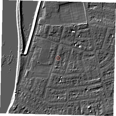 Shaded relief map of the ground around SW139NU, computed from Environment Agency LiDAR. The ground here sits at about 5 m above sea level and falls 6 m across the surrounding 800 m. Surface water reaching this point runs off ground lying to the north-north-west, 2.0 m higher.