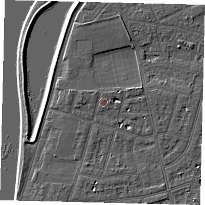 Shaded relief map of the ground around SW139NW, computed from Environment Agency LiDAR. The ground here sits at about 6 m above sea level and falls 6 m across the surrounding 800 m. Surface water reaching this point runs off ground lying to the north-west, 1.1 m higher.