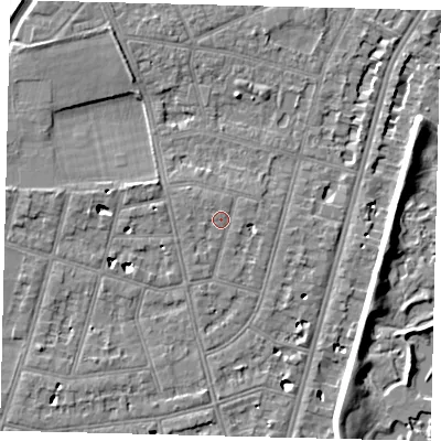 Shaded relief map of the ground around SW139PL, computed from Environment Agency LiDAR. The ground here sits at about 5 m above sea level and falls 7 m across the surrounding 800 m. Surface water reaching this point runs off ground lying to the north-east, 0.7 m higher.