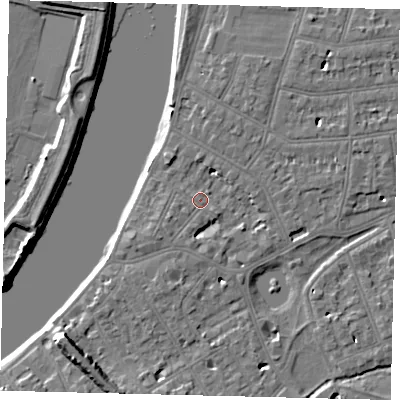 Shaded relief map of the ground around SW139QA, computed from Environment Agency LiDAR. The ground here sits at about 5 m above sea level and falls 9 m across the surrounding 800 m. Surface water reaching this point runs off ground lying to the west-south-west, 2.2 m higher.