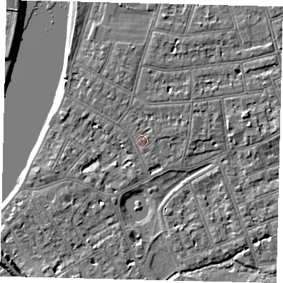 Shaded relief map of the ground around SW139QF, computed from Environment Agency LiDAR. The ground here sits at about 5 m above sea level and falls 9 m across the surrounding 800 m. Surface water reaching this point runs off ground lying to the north-north-west, 1.4 m higher.