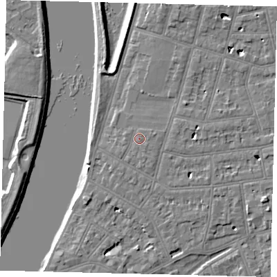 Shaded relief map of the ground around SW139QJ, computed from Environment Agency LiDAR. The ground here sits at about 6 m above sea level and falls 6 m across the surrounding 800 m. Surface water reaching this point runs off ground lying to the south-south-east, 0.6 m higher.