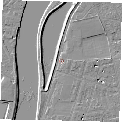 Shaded relief map of the ground around SW139QN, computed from Environment Agency LiDAR. The ground here sits at about 5 m above sea level and falls 6 m across the surrounding 800 m. Surface water reaching this point runs off ground lying to the north-north-east, 2.8 m higher.