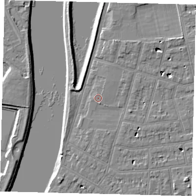 Shaded relief map of the ground around SW139QR, computed from Environment Agency LiDAR. The ground here sits at about 5 m above sea level and falls 6 m across the surrounding 800 m. Surface water reaching this point runs off ground lying to the north-east, 0.7 m higher.