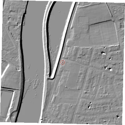 Shaded relief map of the ground around SW139QS, computed from Environment Agency LiDAR. The ground here sits at about 5 m above sea level and falls 6 m across the surrounding 800 m. Surface water reaching this point runs off ground lying to the north-east, 2.9 m higher.