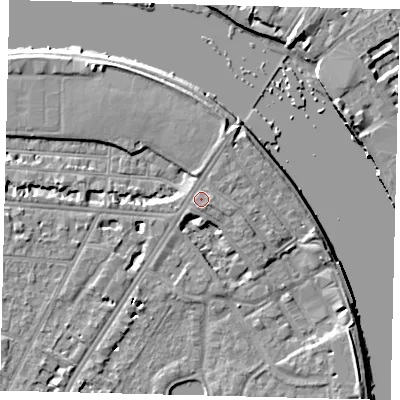 Shaded relief map of the ground around SW139QU, computed from Environment Agency LiDAR. The ground here sits at about 6 m above sea level and falls 6 m across the surrounding 800 m. Surface water reaching this point runs off ground lying to the north-north-east, 1.2 m higher.