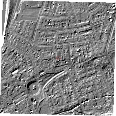Shaded relief map of the ground around SW139RE, computed from Environment Agency LiDAR. The ground here sits at about 5 m above sea level and falls 6 m across the surrounding 800 m. Surface water reaching this point runs off ground lying to the north-west, 0.9 m higher.
