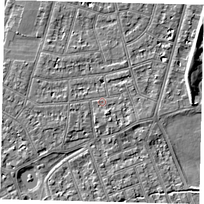 Shaded relief map of the ground around SW139RJ, computed from Environment Agency LiDAR. The ground here sits at about 5 m above sea level and falls 7 m across the surrounding 800 m. Surface water reaching this point runs off ground lying to the south-south-east, 5.0 m higher.