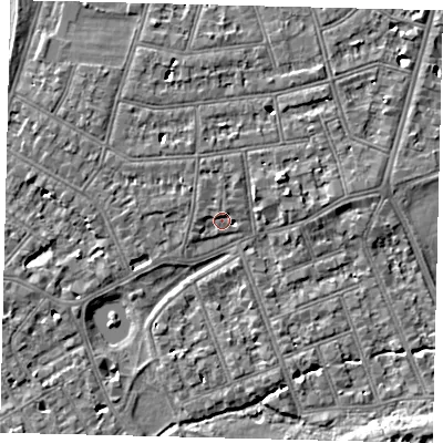 Shaded relief map of the ground around SW139RL, computed from Environment Agency LiDAR. The ground here sits at about 5 m above sea level and falls 5 m across the surrounding 800 m. Surface water reaching this point runs off ground lying to the north-west, 1.2 m higher.