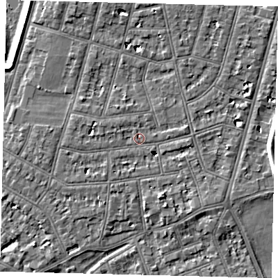 Shaded relief map of the ground around SW139RZ, computed from Environment Agency LiDAR. The ground here sits at about 5 m above sea level and falls 7 m across the surrounding 800 m. Surface water reaching this point runs off ground lying to the west-north-west, 4.0 m higher.