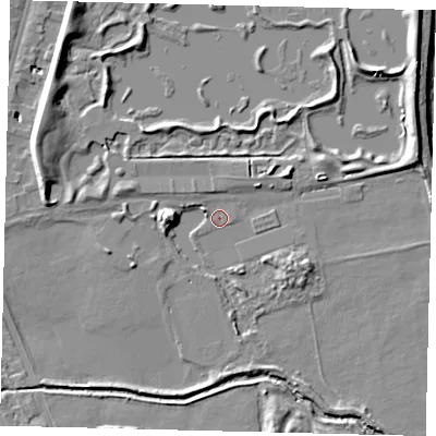 Shaded relief map of the ground around SW139SA, computed from Environment Agency LiDAR. The ground here sits at about 4 m above sea level and falls 8 m across the surrounding 800 m. Surface water reaching this point runs off ground lying to the west, 6.4 m higher.