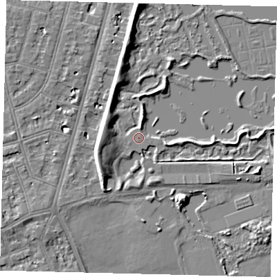 Shaded relief map of the ground around SW139WT, computed from Environment Agency LiDAR. The ground here sits at about 5 m above sea level and falls 8 m across the surrounding 800 m. Surface water reaching this point runs off ground lying to the south-west, 5.0 m higher.