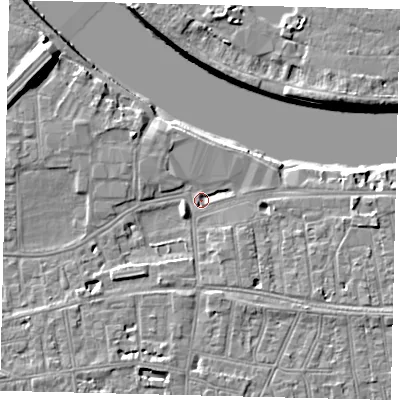 Shaded relief map of the ground around SW147ET, computed from Environment Agency LiDAR. The ground here sits at about 5 m above sea level and falls 10 m across the surrounding 800 m. Surface water reaching this point runs off ground lying to the south-south-east, 3.2 m higher.