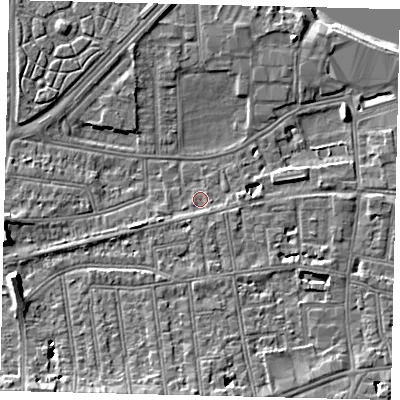 Shaded relief map of the ground around SW147SH, computed from Environment Agency LiDAR. The ground here sits at about 5 m above sea level and falls 10 m across the surrounding 800 m. Surface water reaching this point runs off ground lying to the south-south-west, 1.2 m higher.