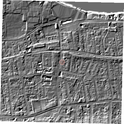 Shaded relief map of the ground around SW148AB, computed from Environment Agency LiDAR. The ground here sits at about 6 m above sea level and falls 9 m across the surrounding 800 m. Surface water reaching this point runs off ground lying to the south-south-east, 5.2 m higher.