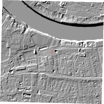 Shaded relief map of the ground around SW148EJ, computed from Environment Agency LiDAR. The ground here sits at about 5 m above sea level and falls 9 m across the surrounding 800 m. Surface water reaching this point runs off ground lying to the south-south-west, 1.4 m higher.