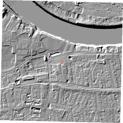 Shaded relief map of the ground around SW148EL, computed from Environment Agency LiDAR. The ground here sits at about 6 m above sea level and falls 10 m across the surrounding 800 m. Surface water reaching this point runs off ground lying to the south-south-east, 1.0 m higher.