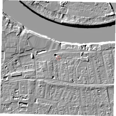 Shaded relief map of the ground around SW148ET, computed from Environment Agency LiDAR. The ground here sits at about 5 m above sea level and falls 9 m across the surrounding 800 m. Surface water reaching this point runs off ground lying to the east, 2.2 m higher.