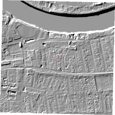 Shaded relief map of the ground around SW148EZ, computed from Environment Agency LiDAR. The ground here sits at about 6 m above sea level and falls 8 m across the surrounding 800 m. Surface water reaching this point runs off ground lying to the south, 1.3 m higher.