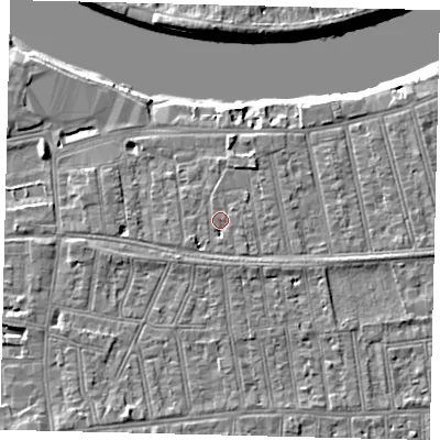 Shaded relief map of the ground around SW148HA, computed from Environment Agency LiDAR. The ground here sits at about 6 m above sea level and falls 8 m across the surrounding 800 m. Surface water reaching this point runs off ground lying to the south-west, 2.2 m higher.