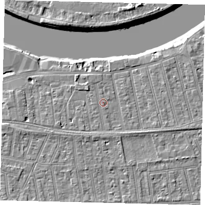 Shaded relief map of the ground around SW148HF, computed from Environment Agency LiDAR. The ground here sits at about 6 m above sea level and falls 8 m across the surrounding 800 m. Surface water reaching this point runs off ground lying to the south-south-east, 0.6 m higher.