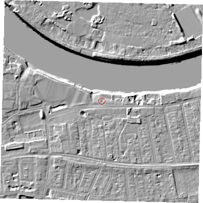 Shaded relief map of the ground around SW148HL, computed from Environment Agency LiDAR. The ground here sits at about 5 m above sea level and falls 9 m across the surrounding 800 m. Surface water reaching this point runs off ground lying to the east-south-east, 2.5 m higher.
