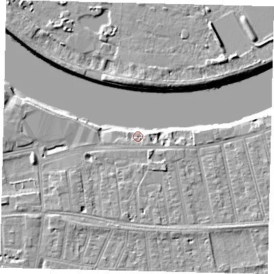 Shaded relief map of the ground around SW148HS, computed from Environment Agency LiDAR. The ground here sits at about 5 m above sea level and falls 9 m across the surrounding 800 m. Surface water reaching this point runs off ground lying to the east-south-east, 4.2 m higher.