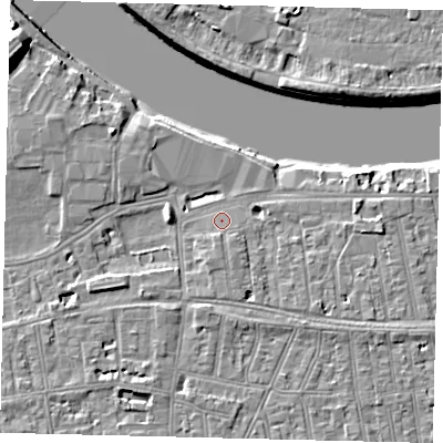 Shaded relief map of the ground around SW148JN, computed from Environment Agency LiDAR. The ground here sits at about 6 m above sea level and falls 10 m across the surrounding 800 m. Surface water reaching this point runs off ground lying to the south-south-east, 1.3 m higher.
