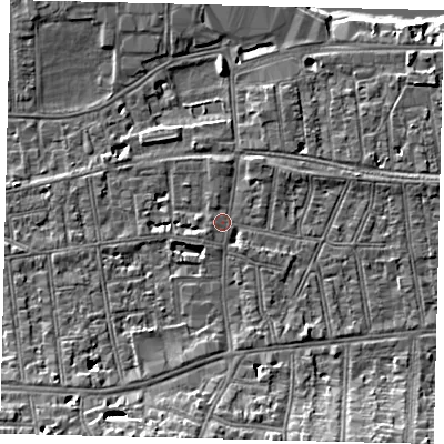Shaded relief map of the ground around SW148LW, computed from Environment Agency LiDAR. The ground here sits at about 6 m above sea level and falls 12 m across the surrounding 800 m. Surface water reaching this point runs off ground lying to the south-south-west, 7.8 m higher.