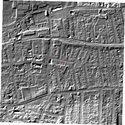Shaded relief map of the ground around SW148NH, computed from Environment Agency LiDAR. The ground here sits at about 6 m above sea level and falls 11 m across the surrounding 800 m. Surface water reaching this point runs off ground lying to the south-south-east, 7.8 m higher.