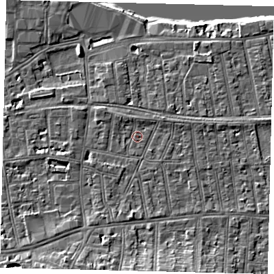 Shaded relief map of the ground around SW148NJ, computed from Environment Agency LiDAR. The ground here sits at about 6 m above sea level and falls 10 m across the surrounding 800 m. Surface water reaching this point runs off ground lying to the south-south-east, 5.0 m higher.