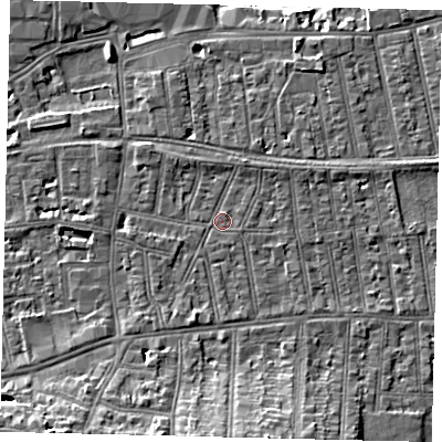 Shaded relief map of the ground around SW148NN, computed from Environment Agency LiDAR. The ground here sits at about 6 m above sea level and falls 12 m across the surrounding 800 m. Surface water reaching this point runs off ground lying to the south-south-west, 2.1 m higher.