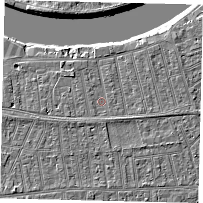 Shaded relief map of the ground around SW148PN, computed from Environment Agency LiDAR. The ground here sits at about 6 m above sea level and falls 8 m across the surrounding 800 m. Surface water reaching this point runs off ground lying to the south-south-west, 1.3 m higher.