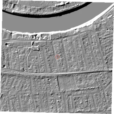 Shaded relief map of the ground around SW148PU, computed from Environment Agency LiDAR. The ground here sits at about 6 m above sea level and falls 8 m across the surrounding 800 m. Surface water reaching this point runs off ground lying to the south-south-west, 1.3 m higher.