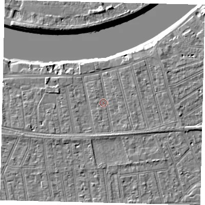Shaded relief map of the ground around SW148PX, computed from Environment Agency LiDAR. The ground here sits at about 6 m above sea level and falls 9 m across the surrounding 800 m. Surface water reaching this point runs off ground lying to the south-south-east, 1.4 m higher.
