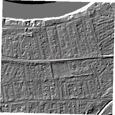 Shaded relief map of the ground around SW148PZ, computed from Environment Agency LiDAR. The ground here sits at about 6 m above sea level and falls 7 m across the surrounding 800 m. Surface water reaching this point runs off ground lying to the south-east, 1.0 m higher.
