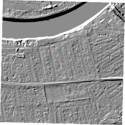 Shaded relief map of the ground around SW148QB, computed from Environment Agency LiDAR. The ground here sits at about 6 m above sea level and falls 9 m across the surrounding 800 m. Surface water reaching this point runs off ground lying to the east-north-east, 1.3 m higher.